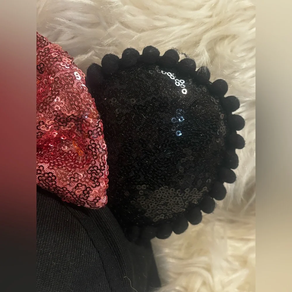 Handcrafted Minnie Baseball Cap with Sequin Minnie Ears and Pink Sequin Bow
